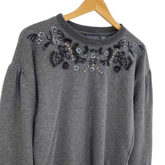Maeve by Anthropologie gray Tallie beaded embellished sweatshirt size xsmall - Picture 3 of 7